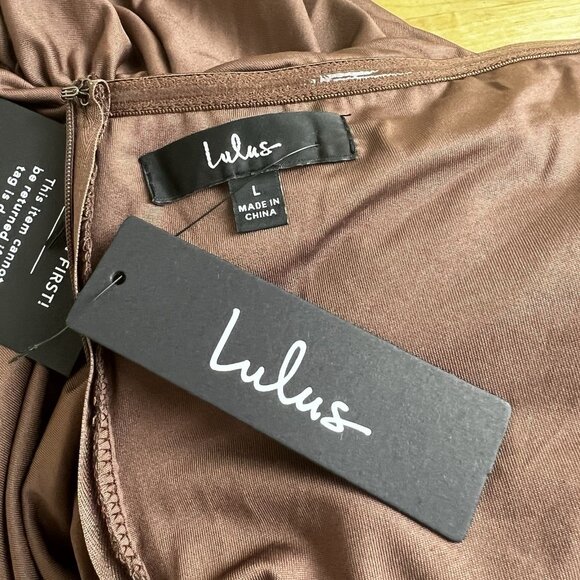Lulus Exemplary Charm Brown Strapless Ruched Bodycon Mini Dress Size Large NEW - Picture 7 of 9